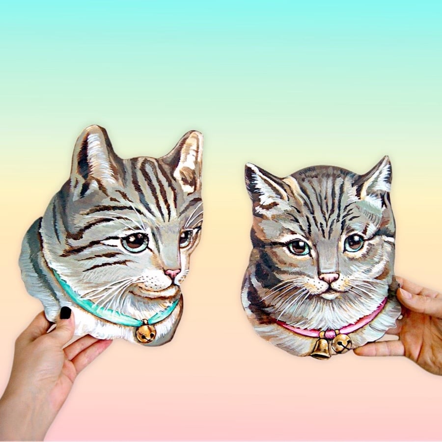 Image of Tabby cat plaques (your choice pink or blue) 