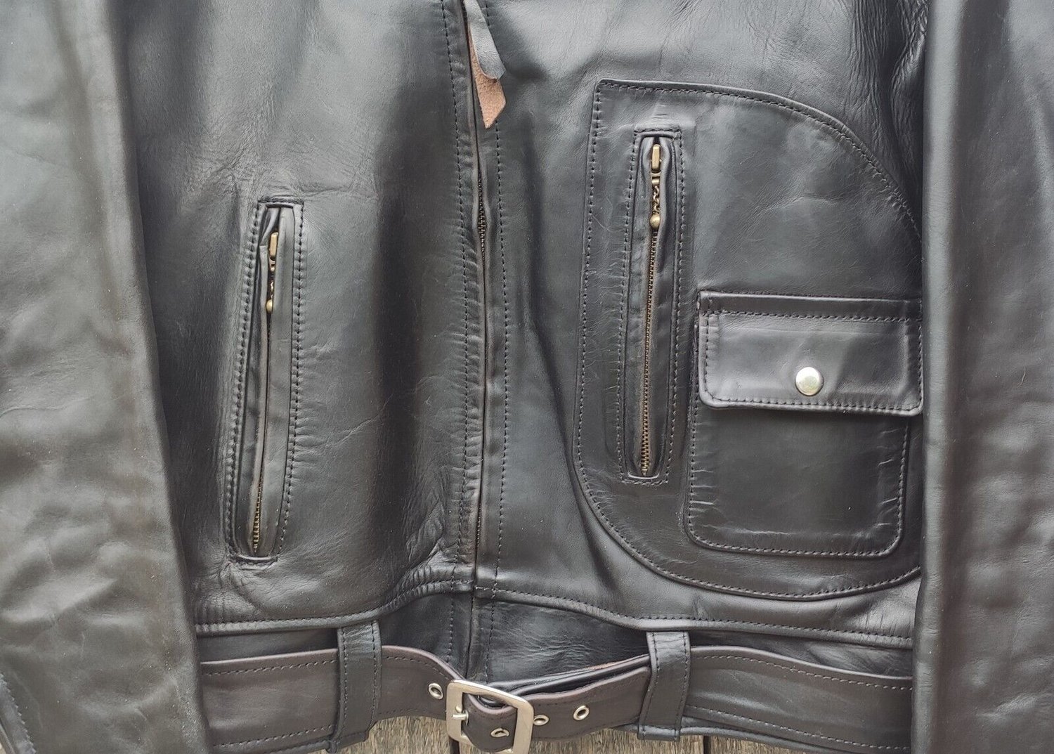 Image of Aero Leathers 'King Of The Road' Black Horsehide Motorcycle Jacket Size 44