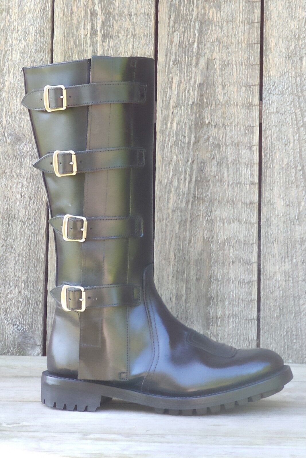 Image of Vintage Police/Classic Black Leather Motorcycle Boots with Side Straps - Size 7