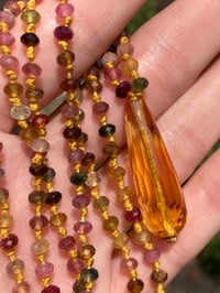 Image 2 of Rainbow Tourmaline Hand Knotted Gemstone Necklace With Earth Mined Citrine Focal Bead