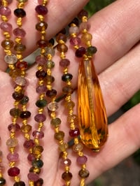 Image 3 of Rainbow Tourmaline Hand Knotted Gemstone Necklace With Earth Mined Citrine Focal Bead