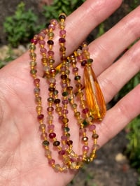 Image 1 of Rainbow Tourmaline Hand Knotted Gemstone Necklace With Earth Mined Citrine Focal Bead