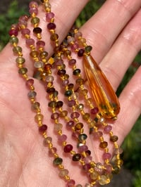 Image 4 of Rainbow Tourmaline Hand Knotted Gemstone Necklace With Earth Mined Citrine Focal Bead