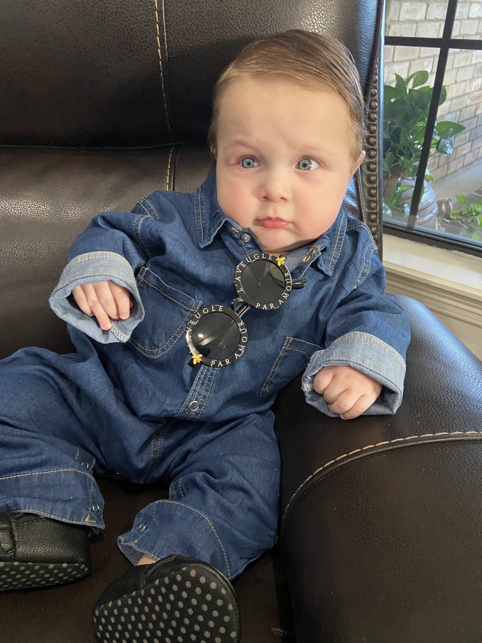 Image of Denim Long Sleeve Romper