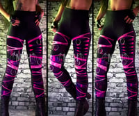Image 1 of WINE/PINK HIGH WAISTED O-RING LEGGINGS 