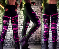 Image 2 of WINE/PINK HIGH WAISTED O-RING LEGGINGS 