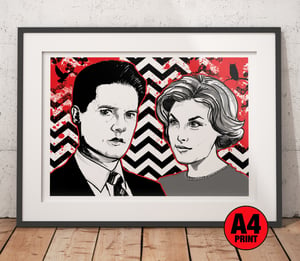 Twin Peaks 'Cooper and Audrey' A4 (12" x 8") Signed Print Comic Style Illustration