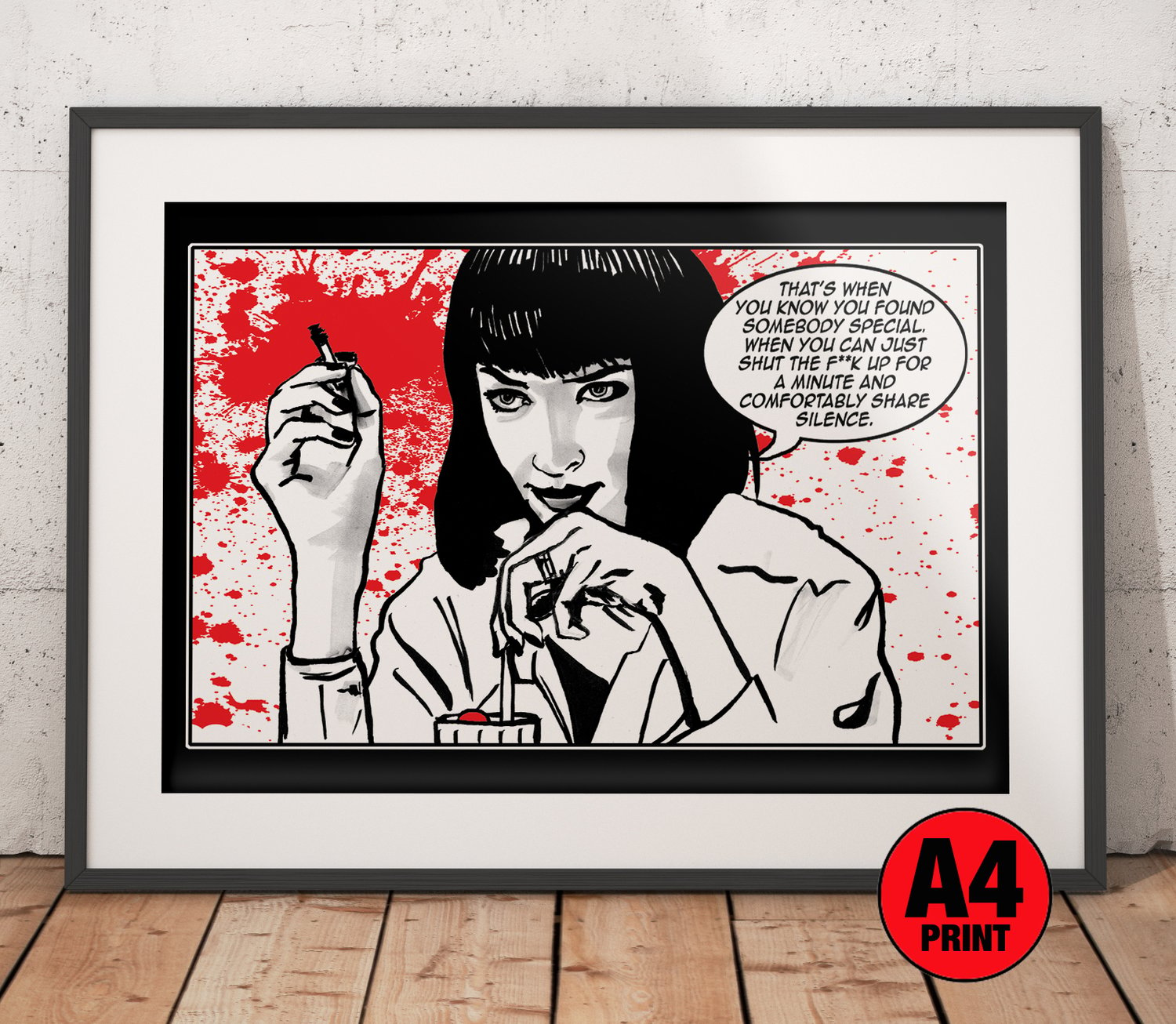 Pulp Fiction 'Comfortable Silence' A4 (12" x 8") Signed Print Comic Style Illustration