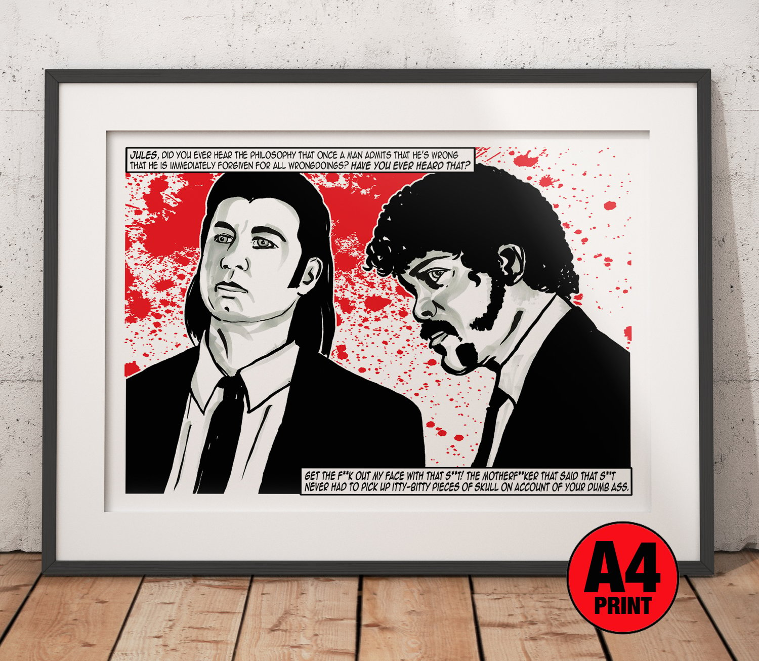 Pulp Fiction 'Jules And Vincent' A4 (12" x 8") Signed Print Comic Style Illustration