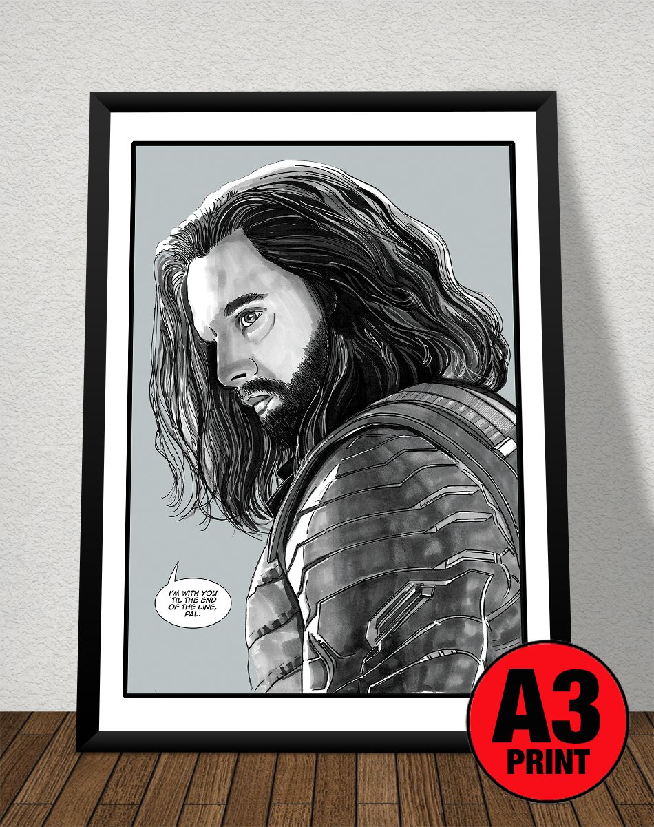 Bucky/Winter Soldier A3 (16" x 12") Signed Print Comic Style Illustration