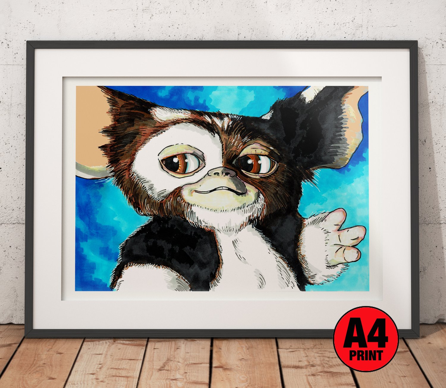 Gremlins 'Gizmo' A4 (12' x 8') Signed Print Comic Style Illustration