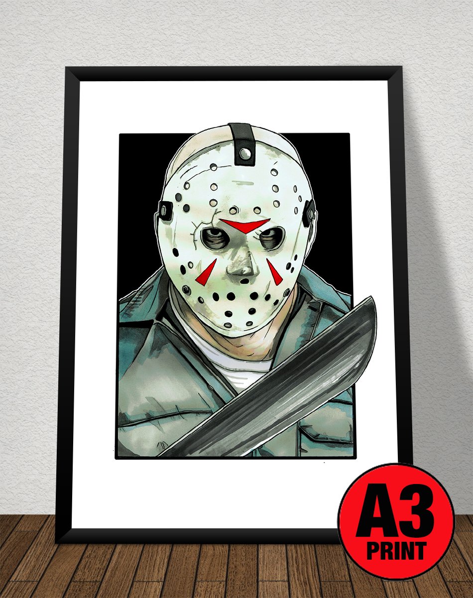 Friday 13th 'Jason' A3 (16" x 12") Signed Print Comic Style Illustration