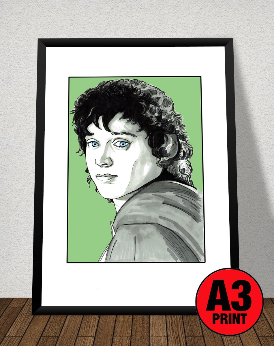 Lord Of The Rings 'Frodo' A3 (16" x 12") Signed Print Comic Style Illustration