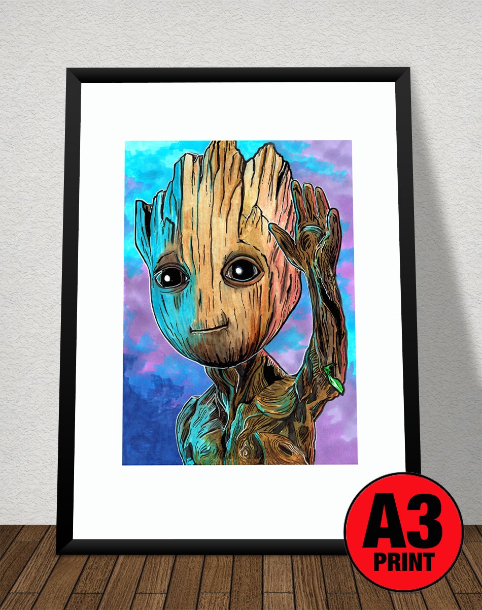 GOTG 'Baby Groot' A3 (16" x 12") Signed Print Comic Style Illustration