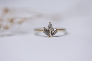 Image of 18ct gold marquise cut 'salt and pepper' rose-cut diamond ring (IOW165)