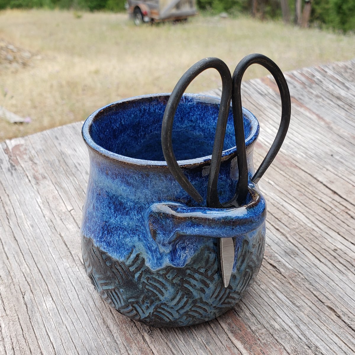 Image of Small Crafter's Catch-all & steel bonsai snips: Indigo Basket Weave