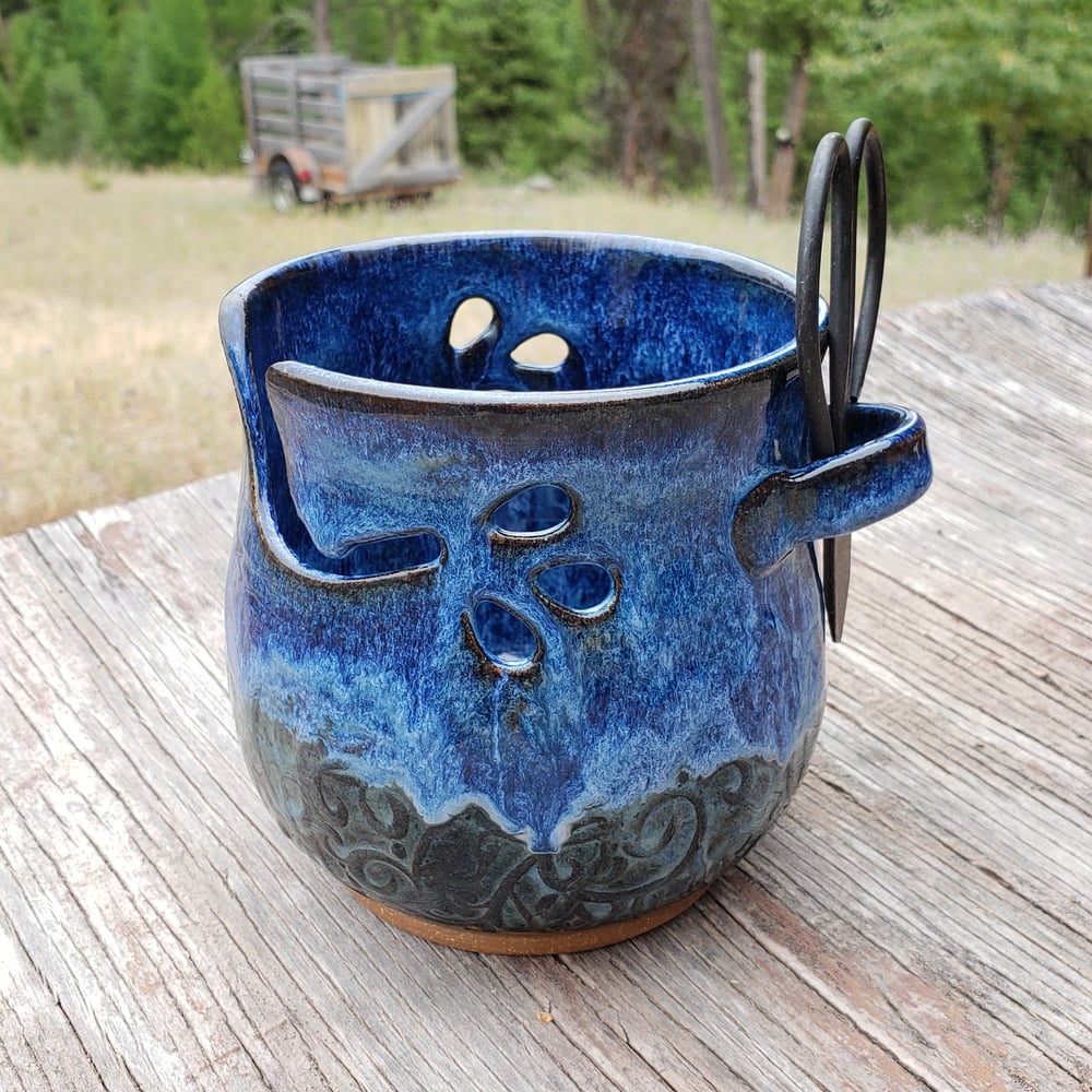 Image of Yarn Bowl/ Crafter's Catch-all: Indigo with Swirling Vines