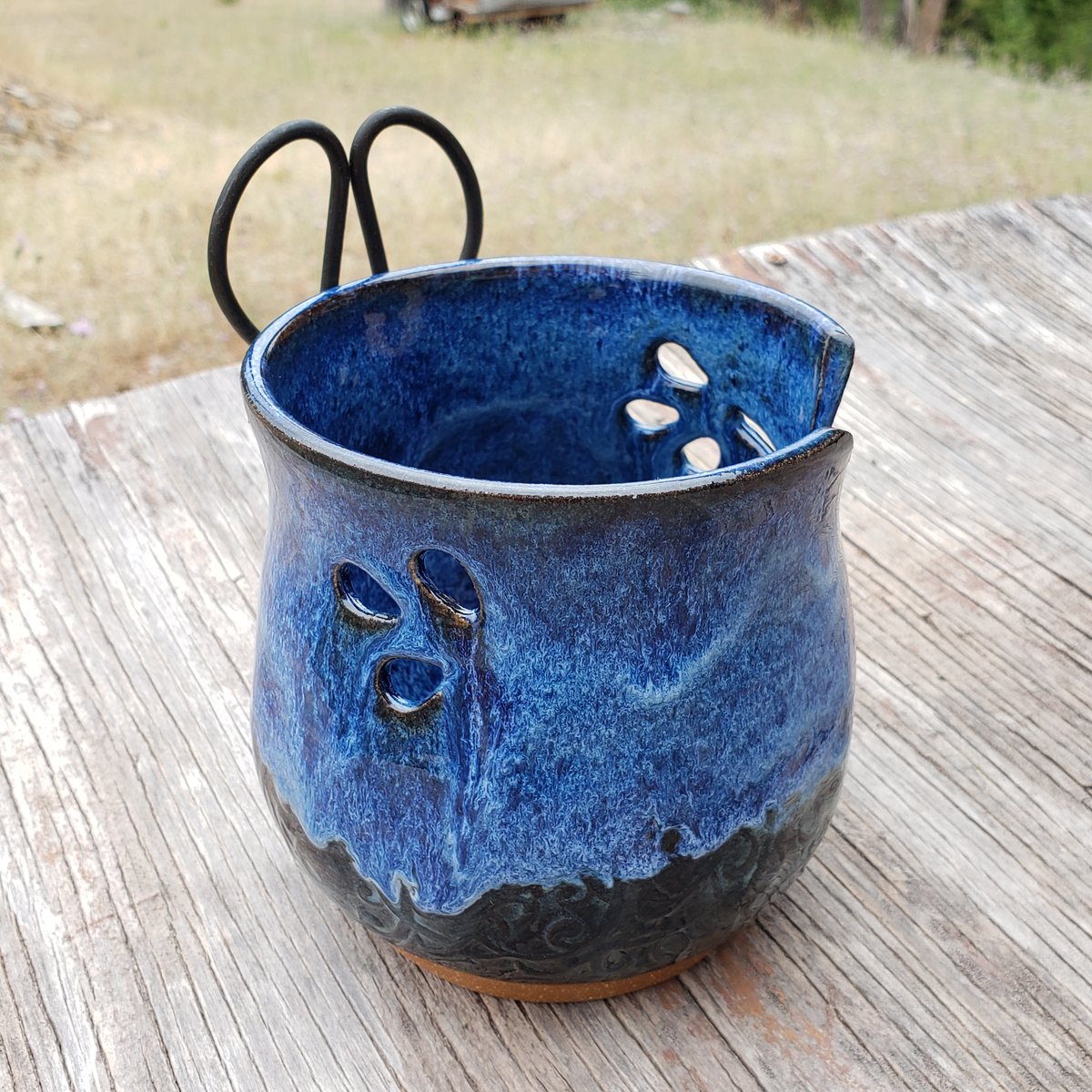 Image of Yarn Bowl/ Crafter's Catch-all: Indigo with Swirling Vines