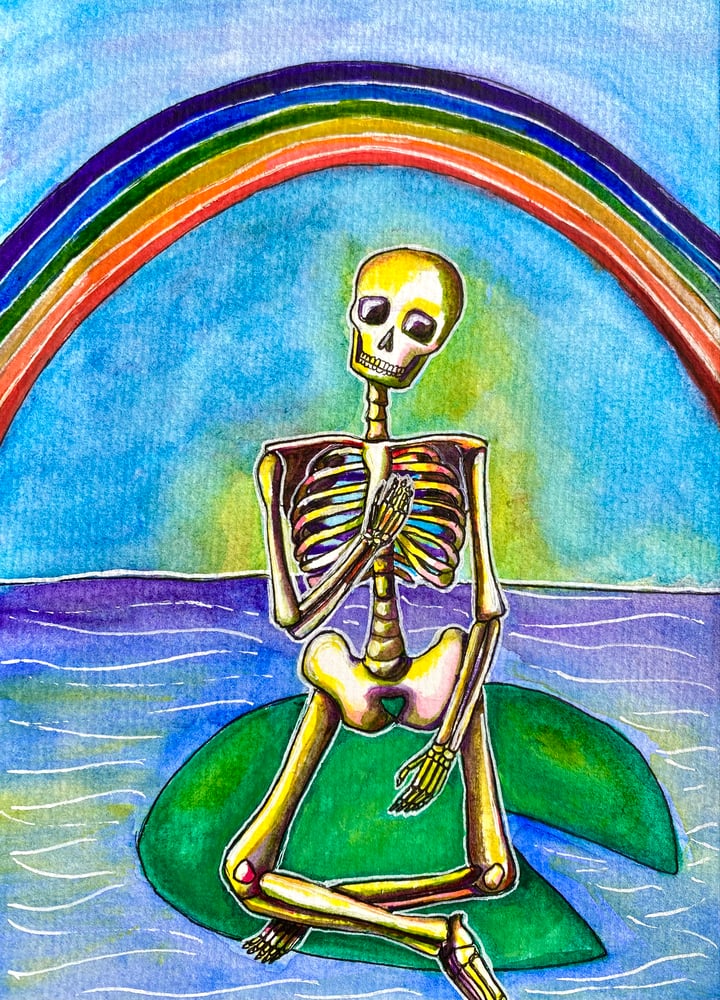 Image of "Rainbow Skelly" Watercolor Painting