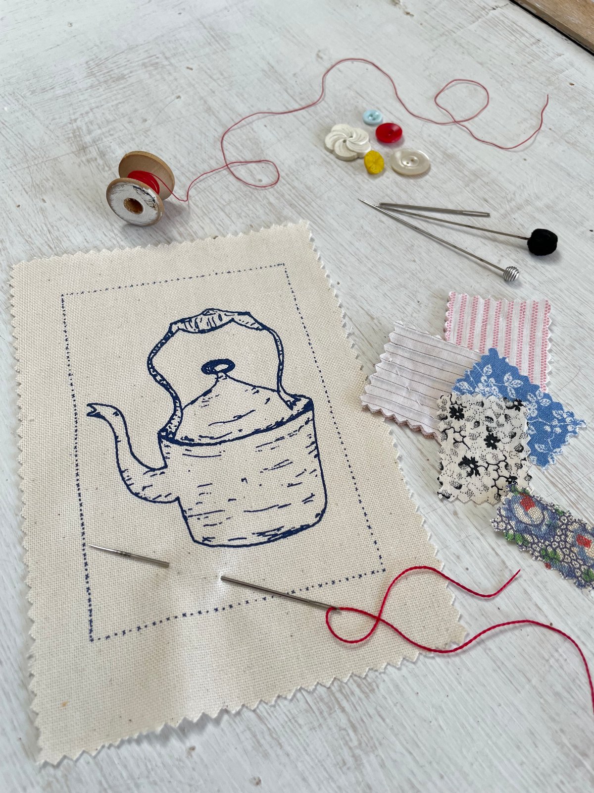 Image of Tea kettle Embroidery Template