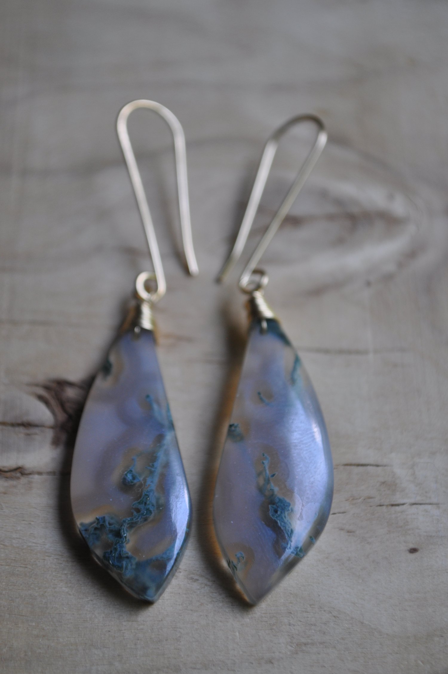 Image of OOAK Moss Agate Wing Dangles on Gold Fill