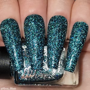 Image of Flight of fancy - a deep green base with reflective holo glitter& 3 sizes of  green holo glitter