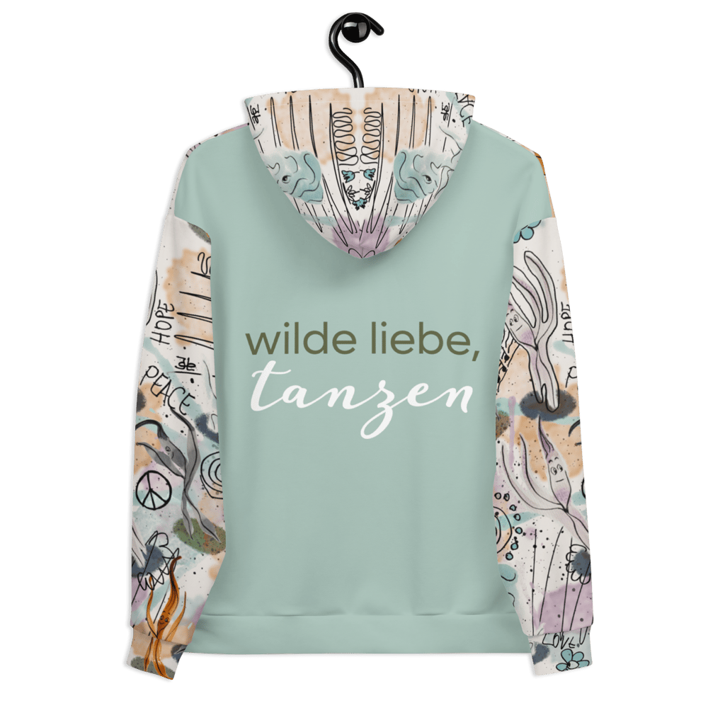 Image of Wilde Liebe Tanzen Jo Lenz Art Unisex backprint Statement Hoodie opal