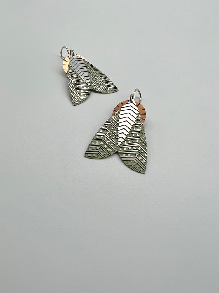 Image of MOTH EARRING: PATTERNED MOTH GREEN 