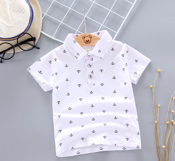Image of White Polo Shirt Anchor Print