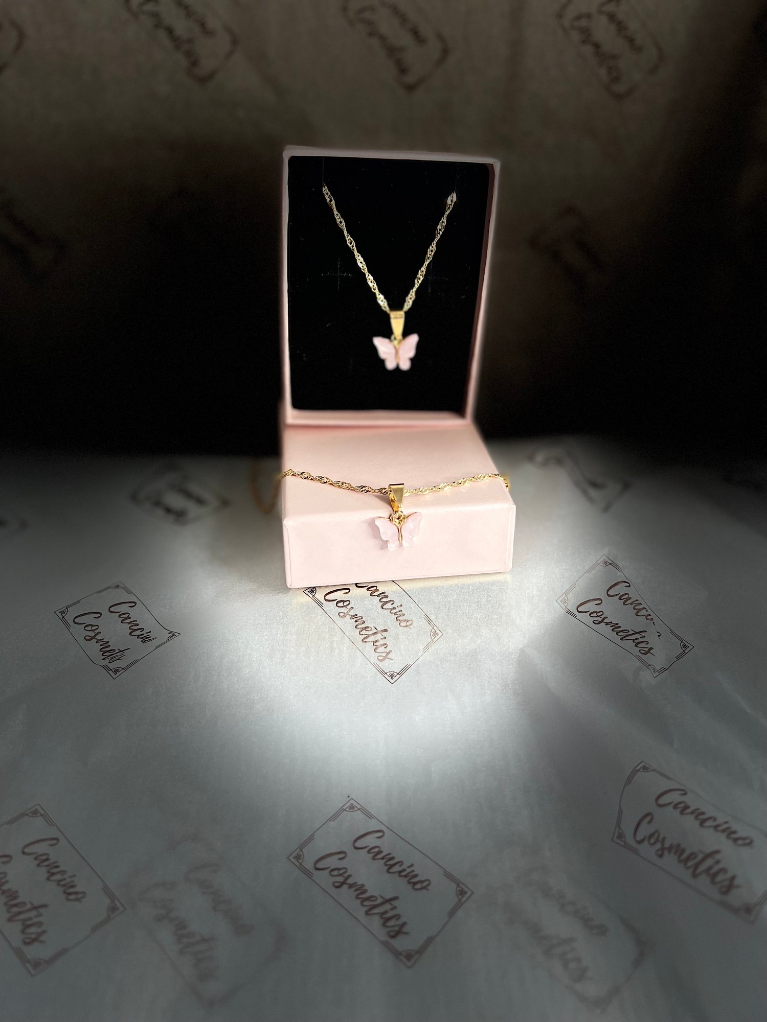 Image of PINK BUTTERFLY CHARM NECKLACE