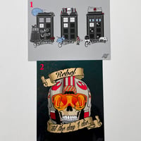 66% off Prints! Only $5.00 Each!! "Not Forgotten" Tardis Trio, GLITTERY Rebel Pilot skull!