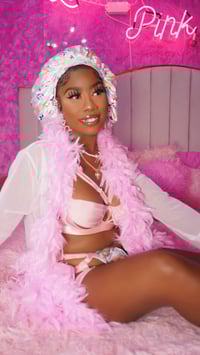 Image 3 of DesignHER White Monogram Silk Bonnet