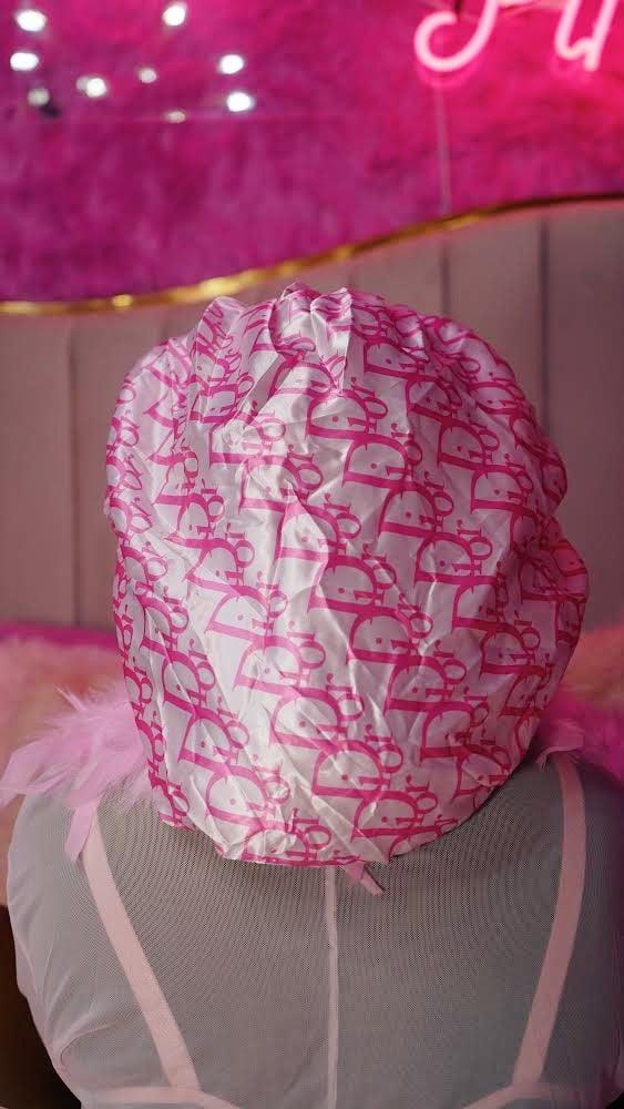 Image of DesignHER Pink on White D Logo Bonnet 