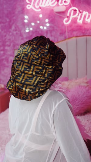 Image of DesignHER Brown Logo Silk Bonnet 