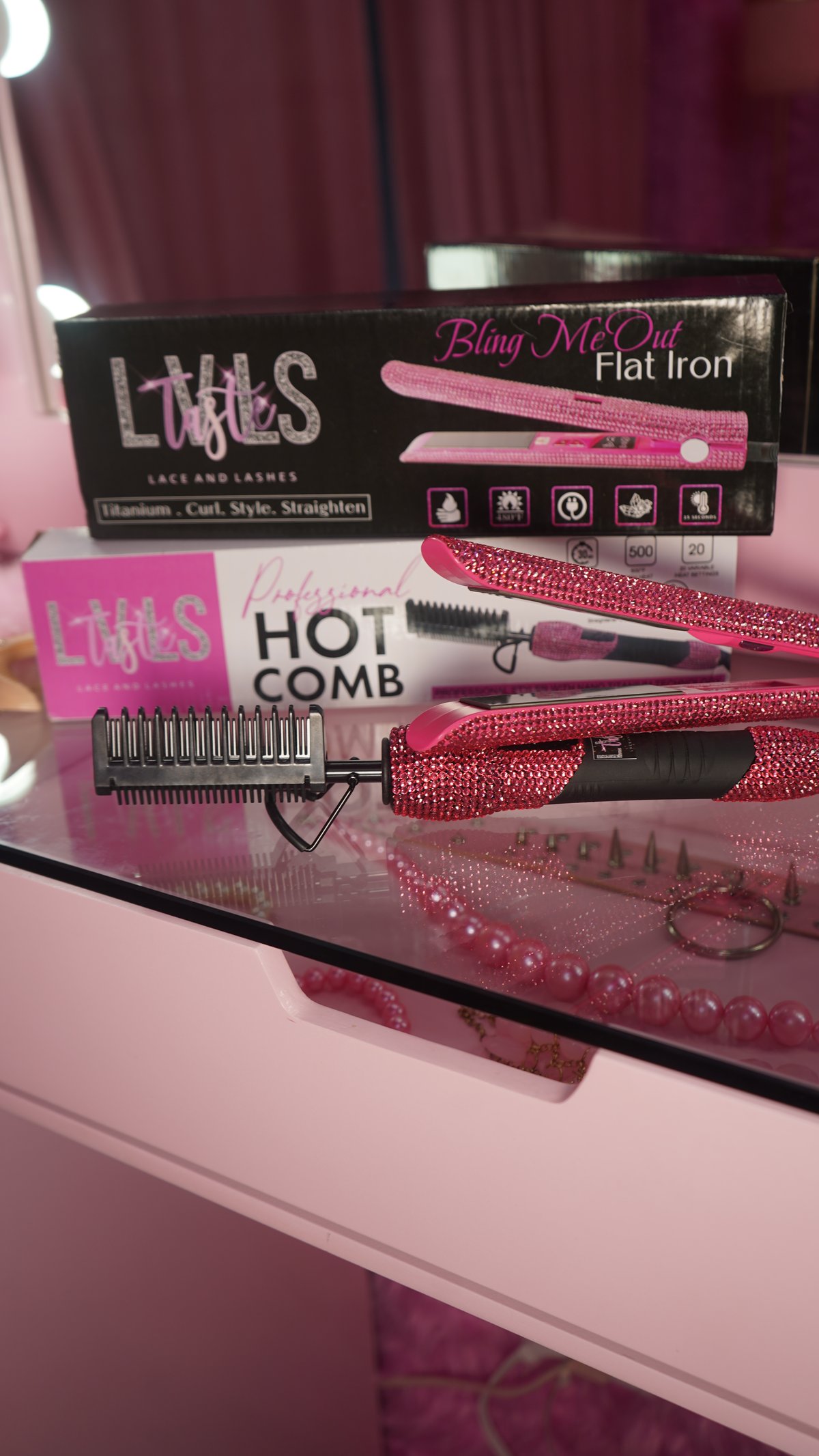 Image of Pink Diamond Hot Comb & Flat Iron Set 
