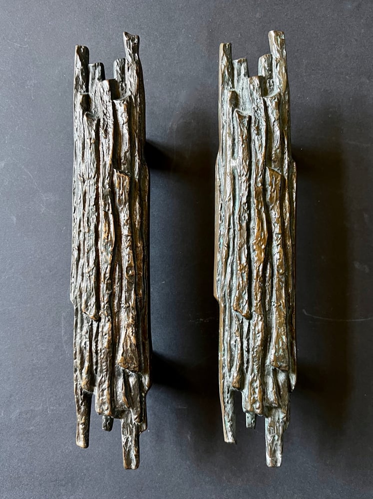 Image of Set of Two Bronze Door Handles with Tree Bark Relief (Reserved)
