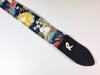 Blue Japanese Floral With Rabbits Guitar Strap - Hidden Bunnies Guitar Strap - Adjustable 