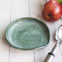 Image 1 of Large Stoneware Spoon Rest in Textured Green Glaze Handmade in USA