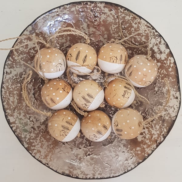 Image of Wooden Christmas Bauble - Snowy Houses  5cms
