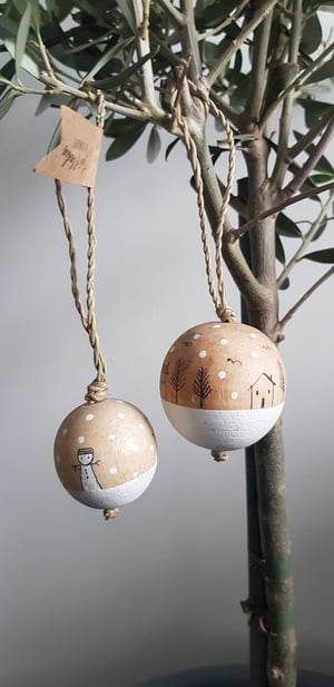 Image of Wooden Christmas Bauble - Snowy Houses  5cms