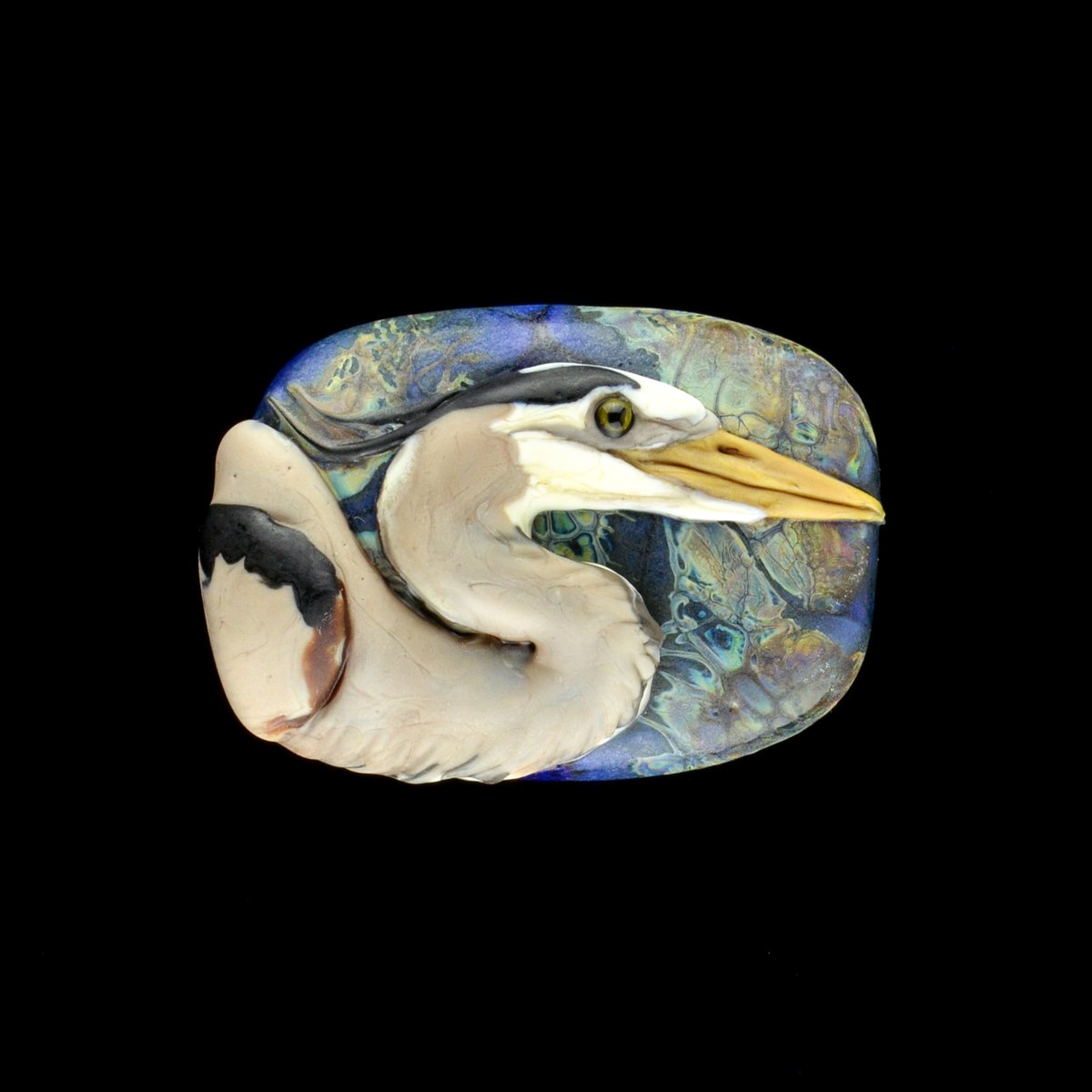 Image of XL. Stalking Great Blue Heron - Flamework Glass Sculpture Bead