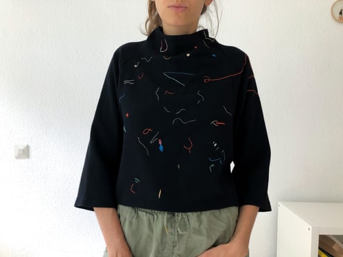 Image of Dust - hand embroidered Corvera Vargas top, size Small Medium, one of a kind, upcycled