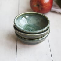 Image 7 of Set of Three Small Ceramic Bowls, Handcrafted Stoneware Prep Bowls, Green Pottery Made in USA