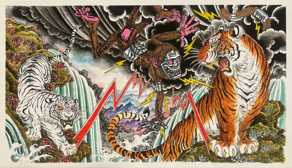 Image of Tim Lehi Hand Embellished "Tiger Book Cover" Giclée Print Signed Artist Proof 2