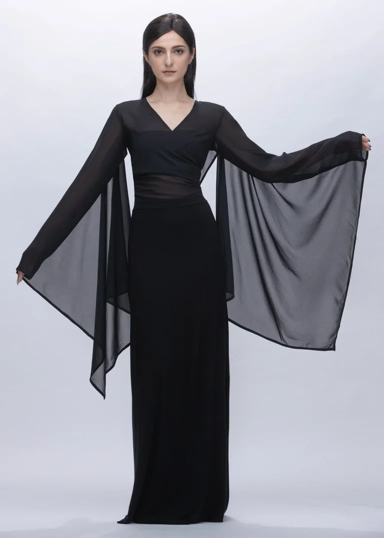 Image of SAMPLE SALE -Cape Sleeves Wrap Cropped Sheer Top With Hooded