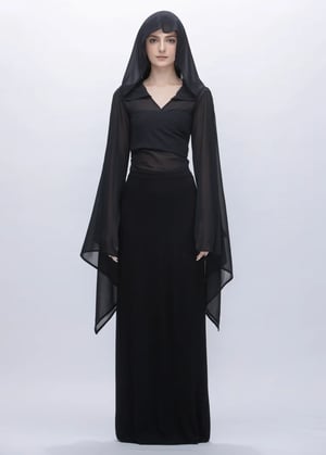 Image of SAMPLE SALE -Cape Sleeves Wrap Cropped Sheer Top With Hooded