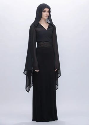 Image of SAMPLE SALE -Cape Sleeves Wrap Cropped Sheer Top With Hooded