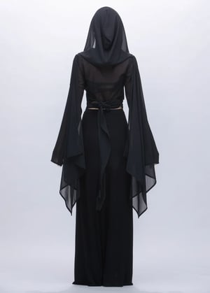 Image of SAMPLE SALE -Cape Sleeves Wrap Cropped Sheer Top With Hooded