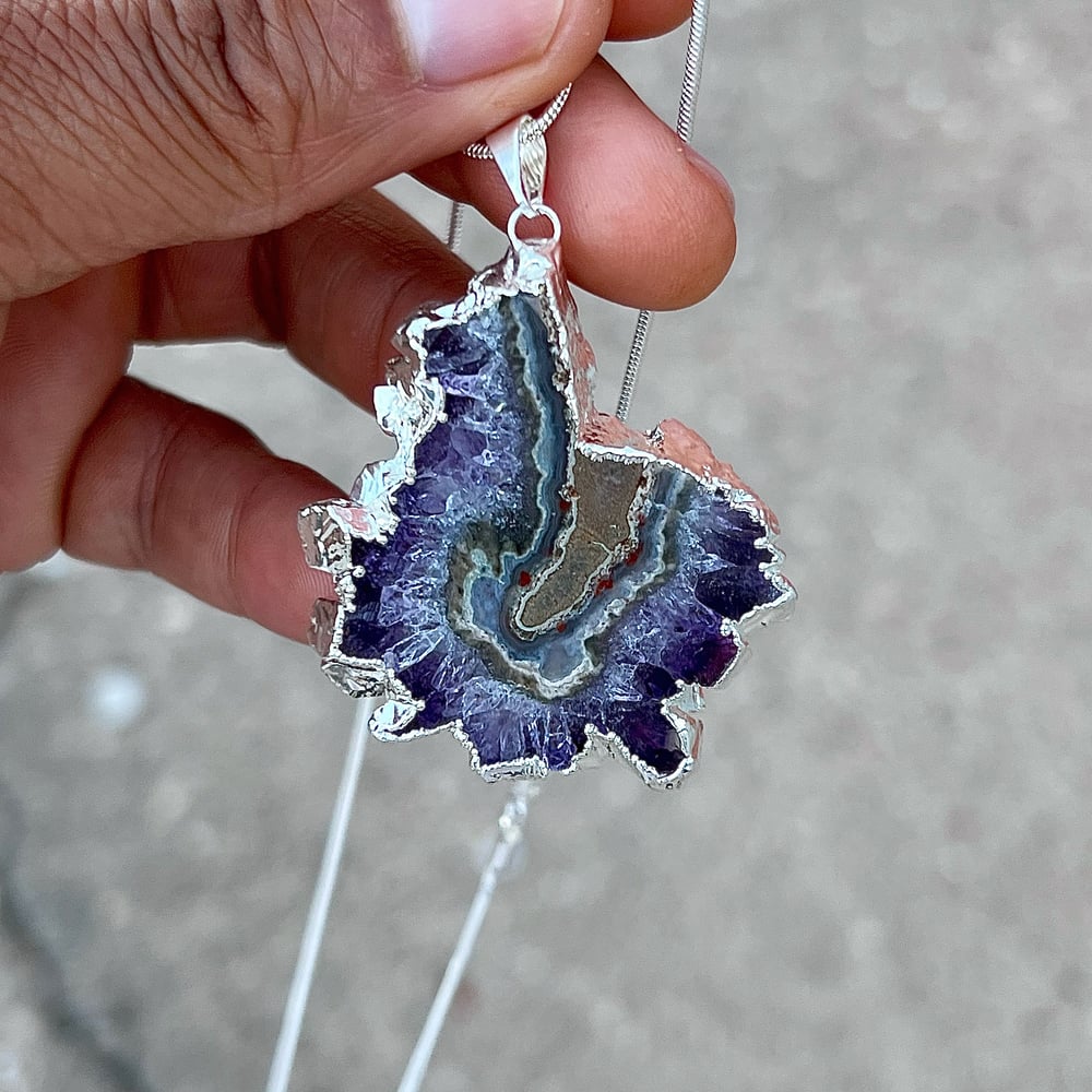 Image of Silver Dipped Amethyst Geode Slice Necklace