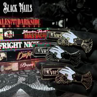 Image 2 of VHS Mourning Hand Enamel Pin